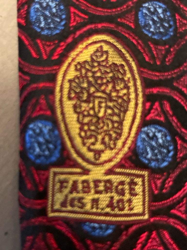 Classic Vintage Faberge Silk Tie - Geometric Red & Blue Pattern; Handmade In Usa — image 6 of 8